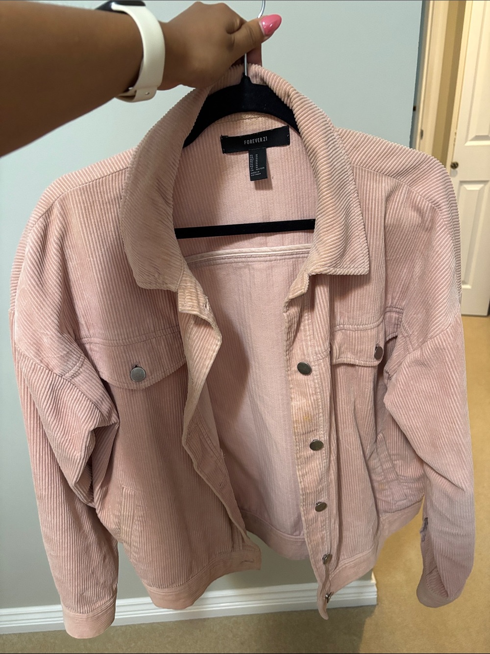 Forever 21 Dusty Pink Corduroy Jean Jacket
